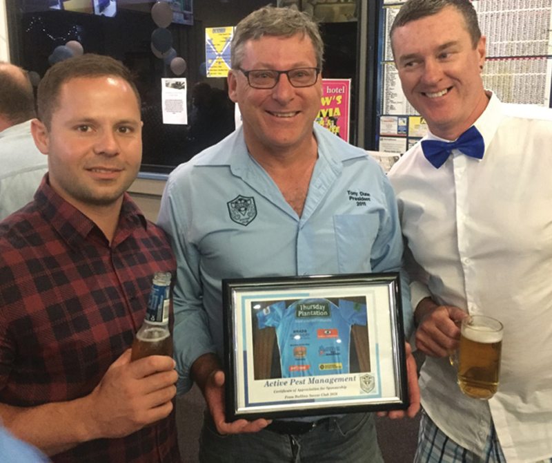 (L to R) Daniel Curran, Tony Dunn, Gerard Weldon with thank you plaque for sponsorship of Ballina Seahorses Rugby Club